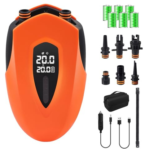 Pompa ad aria elettrica, 20 psi, ad alta pressione, pompa ad aria elettrica SUP, 12000 mAh, batteria ricaricabile, con luce LED, 12 V DC, per gommoni, materassi ad aria