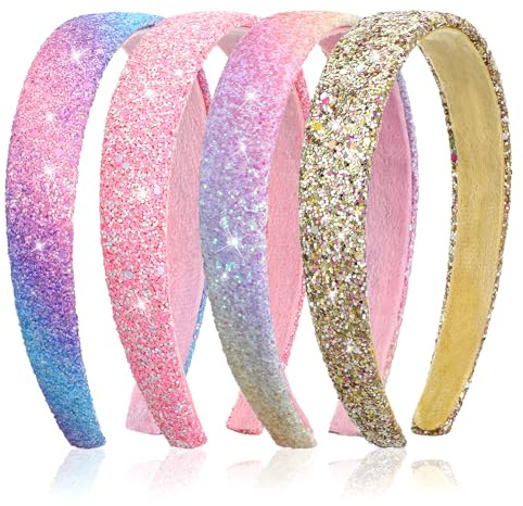 4 stycken glitterpannband för flickor paljetter belagda barn hårband söta glittrande brett tjockt glitter hårband färgglatt halkfritt pannband för fester och bollaktiviteter