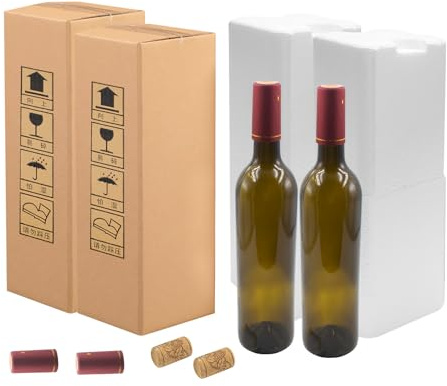 2 Pack Weinflaschenschutz,Flaschenversandkarton mit Schaumstoffeinlagen, Weinflaschen, Korken und Flaschenhüte Wein Verpackungsbox,für Eine Sichere Verpackung und Einen Sicheren Transport,12x12x38 cm