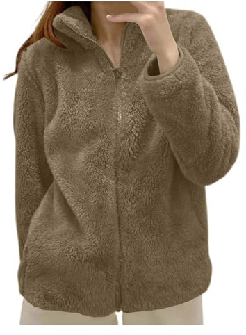 Women's Fleece Jacket Ladies Lightweight Warm Full Zip Coat Fall Winter Soft Cozy Style Teddy Fleece Coats Solid Color Layering Tops Jacket for Leisure Work Outdoor Sport Hiking