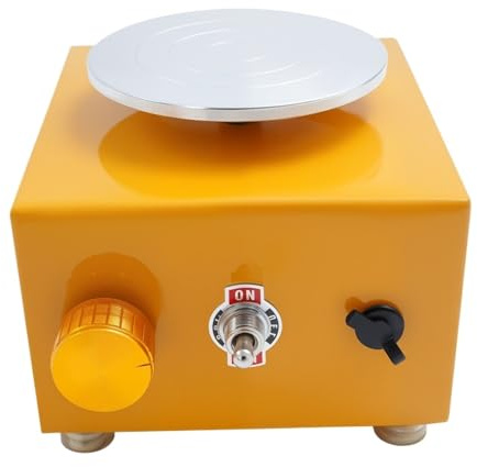 Mini Torno De Cerámica Eléctrico Con Plato Giratorio Doble, Motor Cobre Puro 24 W, Velocidad 0 A 2000 RPM For Manualidades Arcilla, Color Amarillo Alta Estabilidad, Velocidad Flexible