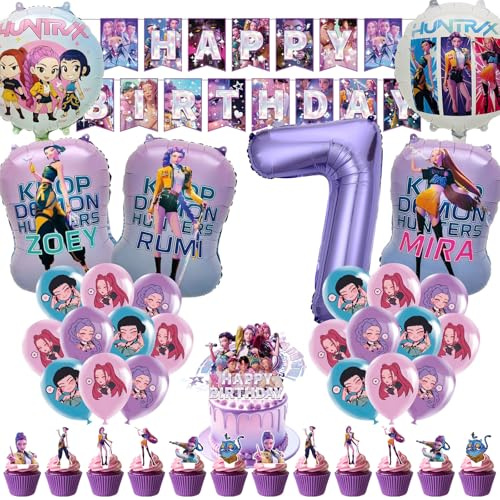 50pcs Set Decorazioni Festa di Compleanno, Tema Cartone Animato con Banner, Palloncini e Topper per Cupcake per Feste di Bambini