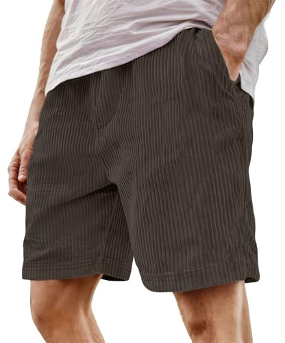 Generico Kirakuco Giapponese Pantaloni Corti da Uomo Estivi in Velluto a Coste Bermuda con Tasche Leggeri Morbido Comodo Pantaloncini Casual Corduroy Nero S-5XL