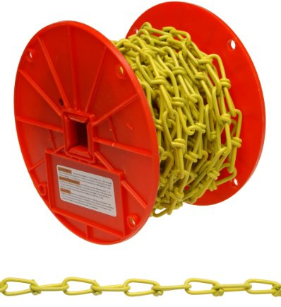 Campbell PD0722087 Low Carbon Steel Inco Double Loop Chain on Reel, Yellow Polycoated, 2/0 Trade, 0.14 Diameter, 50' Length, 255 lbs Load Capacity