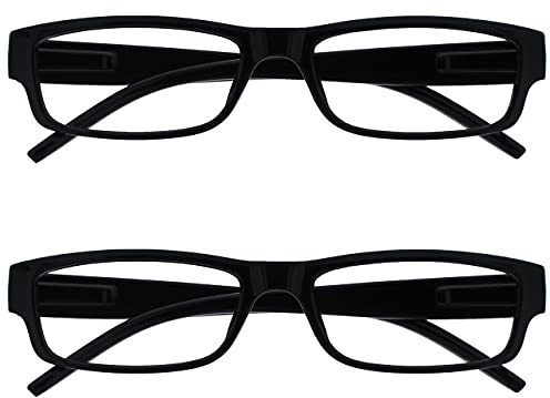 The Reading Glasses Company La Compañía Gafas De Lectura Negro Ligero Cómodo Lectores Valor Pack 2 Estilo Diseñador Hombres Mujeres UVR2PK032 +1,00
