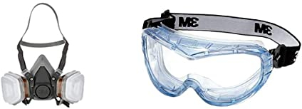 3M 6002C - Kit de Demi-masque respiratoire gaz/vapeur Lunettes-masque de sécurité Fahrenheit Spécialement conçues pour les applications chimiques Protection anti-buée, Bleu/Transparent, 1 pièce