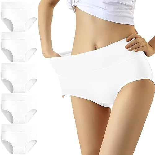 YouShow trosor dam 5-pack bomull hög midja underkläder trosor stretchandel, Vit, 3XL