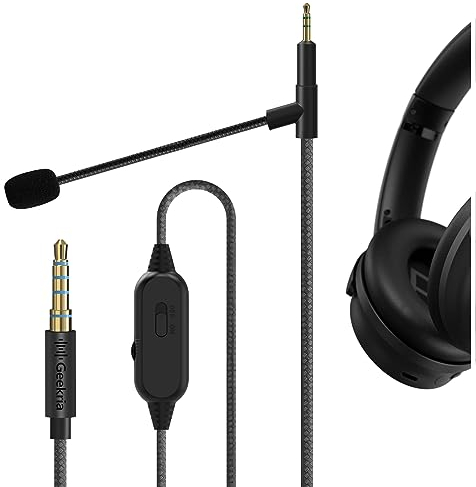 Geekria QuickFit Boom Mic Câble pour casque de jeu et de réunion, compatible avec Bose 700 QC45 QC35 II QC25,cordon de rechange de 2,5 mm avec microphone à perche et contrôle du volume/silence (1,7 m)