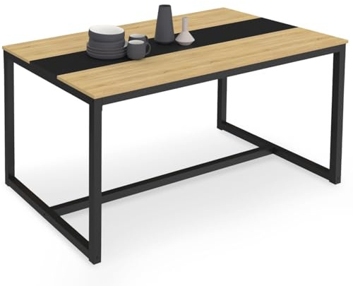 IDMarket - Table à Manger Rectangle Dover 8 Personnes Bande Centrale Noire Design Industriel 150 cm