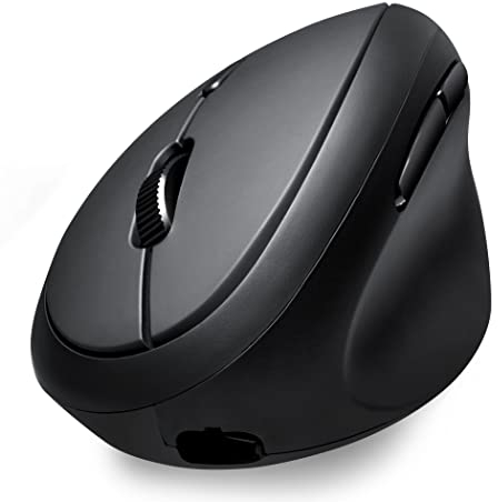 Perixx PERIMICE-819B Bluetooth Portable Vertical Mouse - Wireless 3-in-1 Multi-Device Spec - Silent-Click - Portable Compact Size - Black - Right Handed