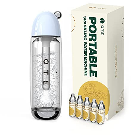 OTE Máquina de agua con gas portátil con 20 cilindros de CO2 Doble capa PET Máquina de transmisión de soda portátil Segura 450 ml Personal PET Seltzer Stream Carbonatador Sin electricidad Sin BPA
