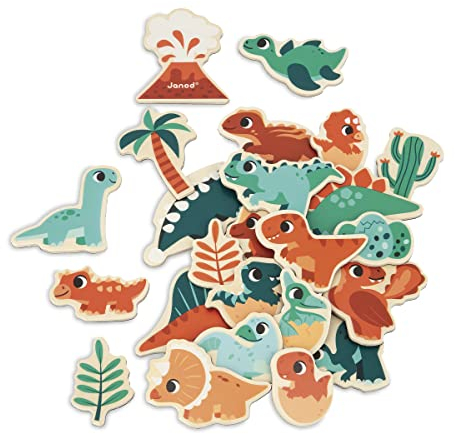 Janod - 24 Magnet-Dinos - Spielzeug aus FSC-Holz - Magnetisches Lernspiel - Zubehör für Magnettafel - Dino-Spiel - Ab 24 Monaten, J05839