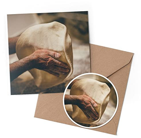 1 x Greeting Card & 10 cm Round Sticker Set - Pizza Creation Dough Chef Cook - Birthday Thank You Friend Lover Fan Mum Dad Kids #24033