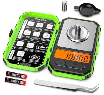 Ankilo Professionelle Taschenwaage,50g/0,001g Digitale Milligramm Waage,Hochpräzise Schmuckwaage im Taschenformat,Küchenwaagen mit 20g Kalibrierungsgewicht Grün