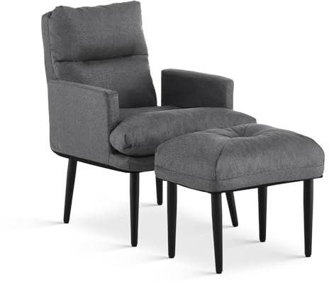 TUKAILAI Poltrona relax con funzione sdraio, poltrona per TV con sgabello, in lino, con poggiapiedi, poltrona reclinabile con funzione sleep, poltrona imbottita, poltrona per soggiorno, poltrona TV,