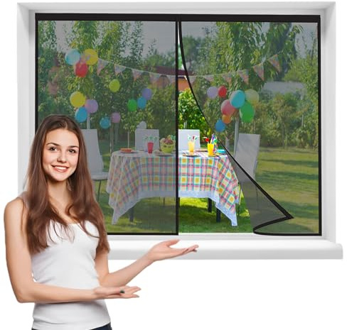 Mosquitera Ventanasmagnetica, 55x85cmVentanasde Malla Corredera cortina para del Balcón Corredor ContraVentanas con Anti Mosquito Insecto Se Cierra Automáticamente，Negra