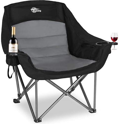 Bolosy Oversized XL Camping Chairs for Adults Heavy Duty Support 500 lbs Outdoor Folding Chairs Padded Portable Lawn Chairs Camp Chairs with Cup Holder