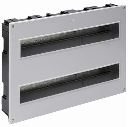 Caja empotrada para hasta 38 elementos, alta capacidad, ideal para instalaciones eléctricas y organizadores de conexiones.