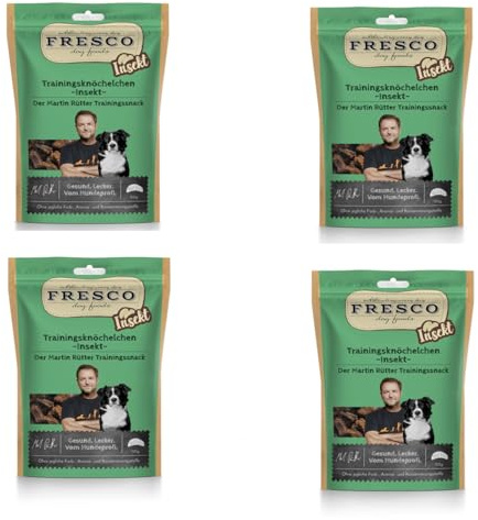 Fresco Insecto de entrenamiento para nudillos | 4 unidades | 4 x 150 g | Complemento alimenticio para perros | Snack monoproteína natural de proteína de insectos | en forma de tobillo