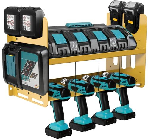 JYiuog Support mural de stockage d'outils - Étagère à outils pour chargeur Makita DC18SF DC18RC, batteries 18 V/14,4 V et perceuse à percussion, porte-outils pour atelier et garage (jaune)