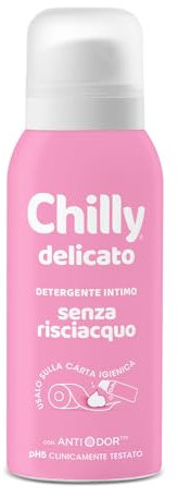 Chilly Senza Risciacquo, Detergente Intimo Senza Risciacquo Delicato, Da usare sulla Carta Igienica, Adatto alle Pelli Sensibili, Formula in Mousse a pH5, Con Anti-Odor, Clinicamente Testato - 100ml