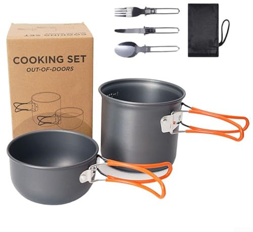 Ensemble de casseroles et poêles compactes pour camping groupes de 12 personnes, design facile à transporter (poignée orange)
