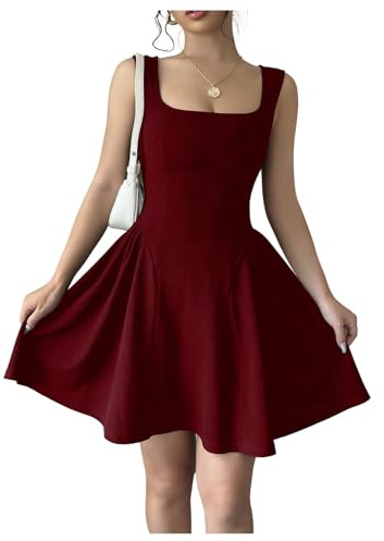 GORGLITTER Black Dress for Women A Line Sleeveless Skater Square Neck Dress