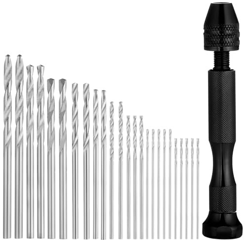 Pin Vise Hand Drill Set Versatile Pin Vise Craft Drills with 25 Pcs Micro Twist Drill Bits (0.5-3.0mm) Precision Manual Craft Drills for Resin Wood Plastic Miniature Crafting