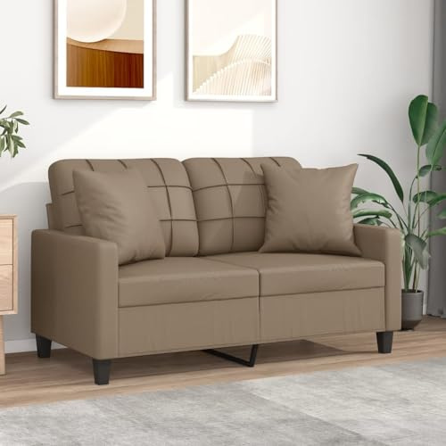 Ziaphsol 2-sitsig soffa, cappuccino-brun konstläder, 120 cm sittbredd, med 2 dekorativa kuddar, robust metallram, vardagsrumsmöbler