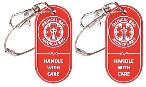 2pcs Medical Alert Tags for Bag, Medical Equipment Device Luggage Tag Red & White Warning for Suitcase Backpack Travel Safety
