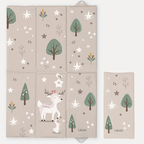 Kikido Materassino Fasciatoio Portatile Neonato 40x60 cm - Animali del Bosco - Cuscino Fasciatoio Pieghevole, Compatto, Salvaspazio e Impermeabile 60x40 - Materassino Da Viaggio per Cambio Pannolino