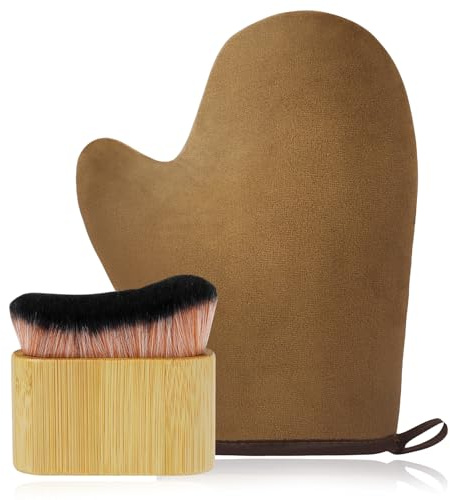 LOPHE Guanto Autoabbronzante Viso e Corpo Duo con Kabuki Brush - Riutilizzabile e Lavabile in Lavatrice, Marrone
