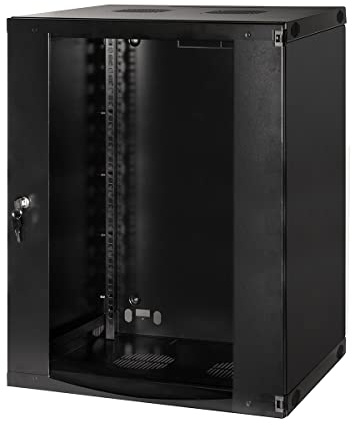 LogiLink Professional 19 Zoll Wandgehäuse mit 15 HE (Höheneinheit), Glastür mit Zylinderschloss, Flatpack, Farbe: Schwarz