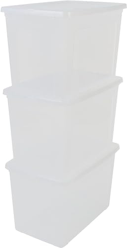 Iris Ohyama Vielseitige Aufbewahrungsboxen, 70L, 3er-Set, Transparent, Deckel leicht schließbar, Stapelbar, Plastik, Für Schrank, Regale, Klassenzimmer, Organisation, Kunstbedarf, Schuhe, MCB-70