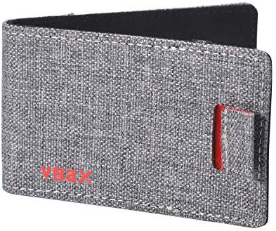 VBAX RFID Minimalistische schlanke Brieftasche für Damen und Herren, hält bis zu 12 Karten, Bargeld, Schlüssel, dünnes und leichtes Kreditkartenetui, Grauer Canvas, Einheitsgröße, Minimalistisch