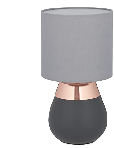 Relaxdays Nachttischlampe Touch dimmbar, moderne Touch Lampe, 3 Stufen, E14, Tischlampe, HxD: 32,5 x 18 cm, grau-kupfer