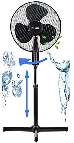 Zilan Standventilator leise Ø41 cm | Luftkühler | Klimagerät | Turmventilator | Bodenventilator | Ventilator | Windmaschine | Fan | Höhenverstellbar (Schwarz)