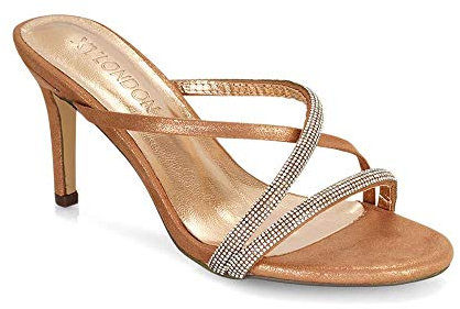 ESSEX GLAM Womens Slip On Stiletto Heels Ladies Diamante Strap Mid Heel Party Mules Size 3-8 Rose Gold