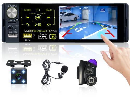 RDS Autoradio 1 Din con Schermo da 4,1 Pollici Touchscreen Stereo Auto Radio con Vivavoce Bluetooth FM/AM USB/AUX/TF Microfono+Retrocamera