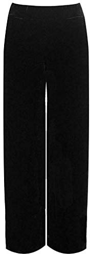 New Womens Velour Velvet Flared Wide Leg Pocket Palazzo Ladies Elasticated Trouser Pants Black