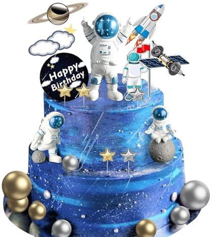 22 decorazioni per torte spaziali, decorazioni per cupcake a tema astronauta, decorazioni per feste a tema spazio, razzo, perle e stelle, decorazioni fai da te