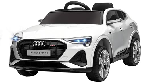 HOMCOM Coche Eléctrico para Niños de +3 Años Audi E-Tron, Coche de Batería 12V con Mando a Distancia, Faros LED, Bocina, Música, USB, Apertura de Puerta y Velocidad 3-5 km/h, Blanco