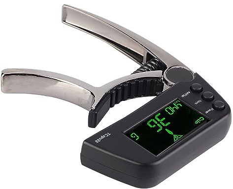 Guitar Capo Tuner, 2 in 1 Clip On Capo with Digital Tuner for Guitar and Bass Zinc Alloy Built in Tuner Chromatic Tuner with LCD Display (Plating bronze)