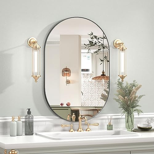 CASSILANDO Oval Mirror, 50cmX75cm Bathroom Vanity Mirrors, Hang Vertically Wall Mounted, for Living Room, Bathroom, Bedroom, Entryway, Black