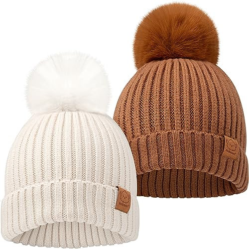 2-Pack Baby Hats for Girls, Boys, Stretchy Baby Winter Beanies (Rust, M)