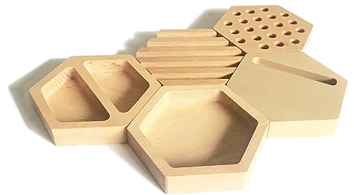 anaan Hive Desk Organiser wooden Pen Holder Office Supplies Stationary tray storage for pencil sticky paper clips home office Design Set of 5