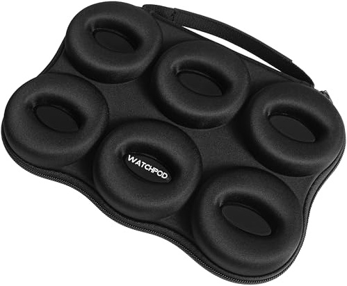 WATCHPOD Reiseetui für 6 Uhren, robust, tragbar, mit Reißverschluss, passend für alle Armbanduhren und Smartwatches bis 50 mm, Schwarz