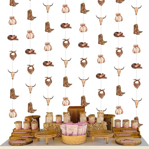 Kreatwow Western Cowboy Party Hanging Garland Wild West Cowboy Streamer Brown Cow Garland for My First Rodeo Theme Baby Shower First Birthday Party Farm Animal Party Supplies