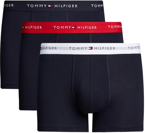 Tommy Hilfiger Herren 3er Pack Boxershorts Trunks mit Logobund, Mehrfarbig (Primary Red/White/Desert Sky), L