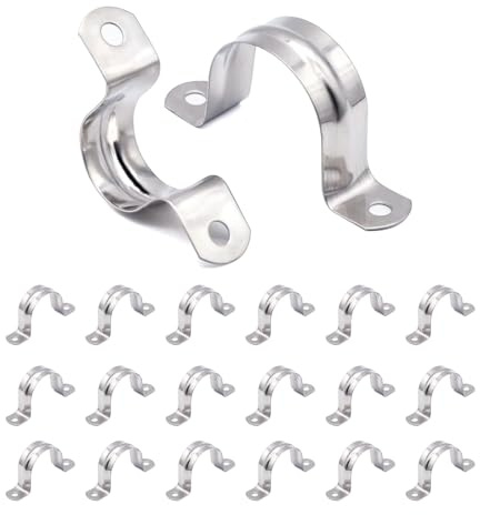 SUPERFA 35mm U Shaped Pipe Strap Clamps, 20Pcs | 304 Stainless Steel, U Shaped Two-Hole Design, 6mm Screw Holes, for Water, Gas, and Hose Pipes